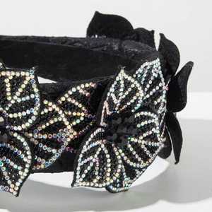 Detailed close-up of Baroque headband featuring colorful rhinestones and floral craftsmanship
