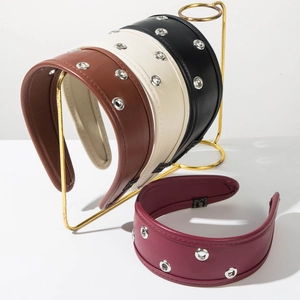 Serre-tête Large En Similicuir Pour Femmes Style Punk Vintage Avec Œillets Métalliques Accessoire Cheveux