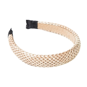 Handmade bohemian style woven straw headband in champagne gold with velvet lining
