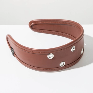 Serre-tête large en cuir marron avec œillets métalliques argentés au style vintage chic