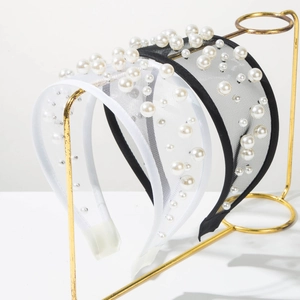 Baroque Vintage Mesh Faux Artificial Pearl Wide Headband For Women Elegant Bridal Wedding Party Hair Accessory Elegant Headwear