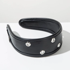 Serre-tête minimaliste en cuir noir avec œillets métalliques argentés style punk