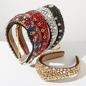 Baroque Padded Rhinestone Headband For Women Luxury Vintage Crown Wide Hair Band Wedding Party Hair Accessories