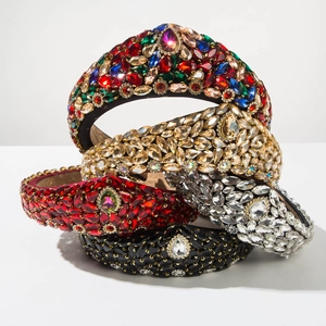Detailed macro view of Baroque style headbands with full rhinestone crystal embellishments