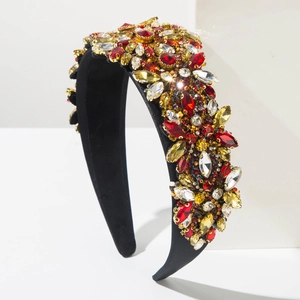 Serre-tête Baroque Vintage Fleur en Strass Large Bandeau Rembourré en Tissu Pour Femmes Accessoires de Cheveux de Fête Mariage