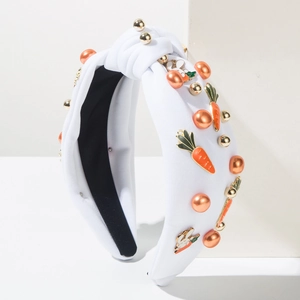 Serre-tête noué blanc rembourré avec charms lapin carotte et perles oranges pour femme