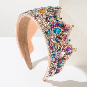 Luxury Baroque style wide headband with colorful crystals for weddings and parties