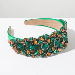 Serre-tête baroque en velours vert avec fleurs de cristal pour coiffures de fête