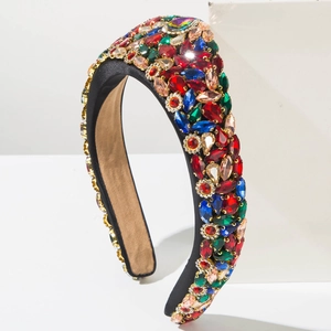 Macro shot of Baroque padded headband with multi-colored crystals and non-slip lining