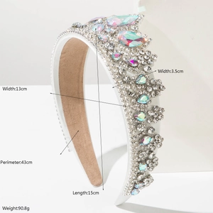Elegante cerchietto a corona argento con strass scintillanti e cristalli a goccia, 13cm