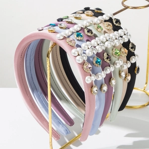 Vintage Padded Rhinestone Artificial Pearl Headband Elegant Satin Fabric Hairband For Women Party Wedding Hair Accessories