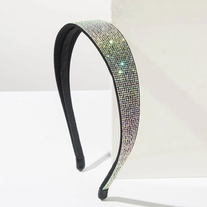 Sparkling rhinestone thin headband with iridescent crystals on a sleek black base