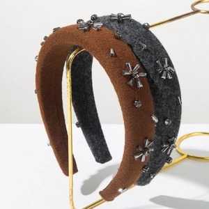 Fashion Korean Woolen Wide Headband Hand Sewn Rhinestone Sunflower Hair Hoop Retro Luxury Padded Headwear For Women Jewelry