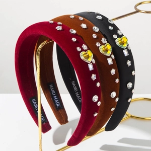 Serre-tête Rembourré en Velours Rétro Avec Décoration Cœur Étoile en Strass Bandeau Large pour Femmes Accessoires de Coiffure