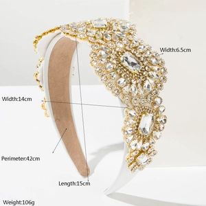 Luxury Baroque headband with white fabric and clear rhinestones on stone pedestals
