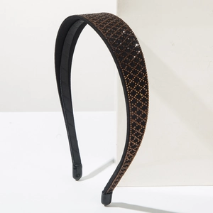 Vintage luxury headband with full bronze rhinestones on a black wide frame for women