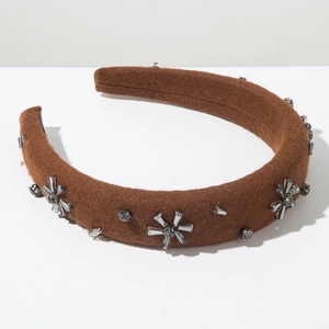 Caramel brown sponge headband with sparkling crystal sunflower patterns for women
