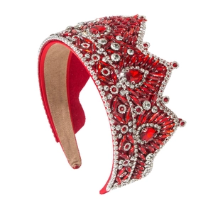 Luxury Baroque wide headband with red crystals and rhinestones on plush velvet base