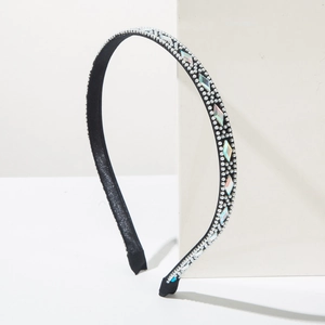 Elegant thin black headband with pearls and sparkling crystals for stylish women