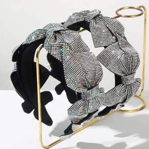 Luxury Retro Rhinestone Bowknot Hairband Women Padded Wide Fabric Headband Sparkly Hair Hoop Wedding Banquet Accessories