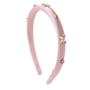 Serre-tête rembourré rose élégant avec strass et décorations de papillon en cristal