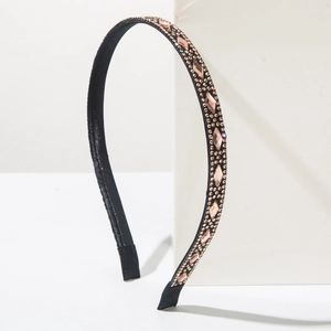 Elegant vintage black headband with sparkling rose gold diamonds and pearls for women