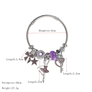 Silbernes Edelstahl-Charm-Armband mit Anhängern aus Schleife, Herz und Balletttänzerin