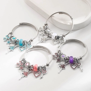 Edelstahl Legierung Strass Anhänger Armreif Ballett Mädchen Herz Stern Bogen Verstellbare Perlen Armband Für Damen Mode Schmuck