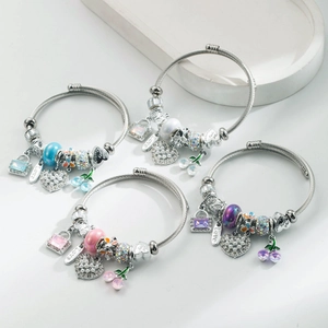 Damen Mode Edelstahl Legierung Perlen Charm Armband Herz Kirsche Anhänger Süß Verstellbar Valentinstag Schmuck