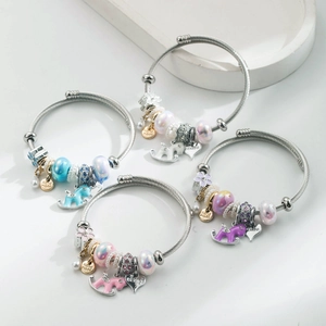 Stainless Steel Charm Bracelet For Women Adjustable Alloy Rocking Horse Gemini Heart Artificial Pearl Rhinestone Jewelry