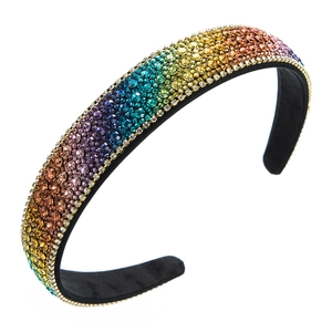 Cerchietto largo luccicante arcobaleno con cristalli colorati su base di velluto nero