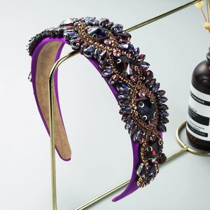 Baroque style purple satin headband with luxury crystal rhinestones and vintage gemstones