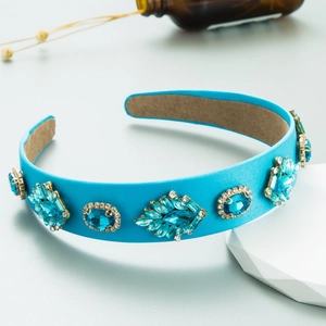 Vintage baroque headband with blue satin fabric and sparkling rhinestone embellishments