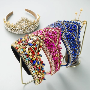 Barockstil Vintage Luxuriös Breites Strass Stirnband Kronenform Legierung Glaskristall Haarreif Für Bankett Hochzeit Damen
