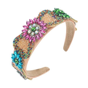 Baroque wide headband with colorful crystals and rhinestones in heart patterns
