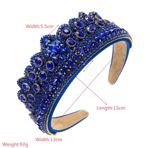 Detail of royal blue crystal baroque headband with silver base and velvet lining