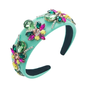 Baroque mint green wide headband with colorful crystals and rhinestones for women