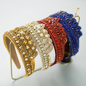 Baroque Vintage Rhinestone Crown Headband For Women Luxury Wide Crystal Hairband Wedding Party Fashion Hair Accessories