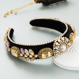 Luxe Barok fluwelen hoofdband met kleurrijke edelstenen en parels voor dames