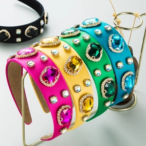 Baroque Retro Wide Brim Headband For Women Luxurious Rhinestone Inlaid Padded Hair Band Fashion Elegant Headwear Jewelry