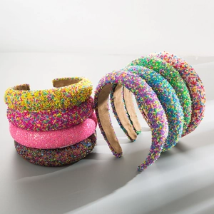 Fashion Wide Brim Padded Headband For Women Colorful Sprinkle Beads Decorated Hair Band Sweet Candy Style Party Hair Accessories