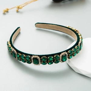 Luxury dark green velvet baroque headband with emerald rhinestones and sparkling crystals