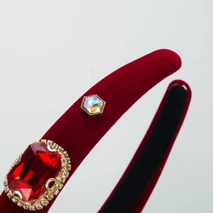 Baroque wine red velvet headband with luxury rhinestones and large red gemstones
