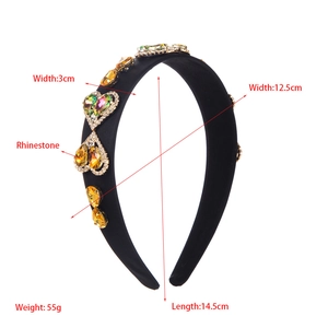 Close-up of vintage baroque headband showing width measurement of 3cm and crystal details