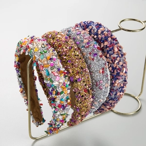 Serre-tête Rembourré Large Baroque Femmes Vintage Luxueux Strass Multicolore Perle Artificielle Accessoires de Cheveux Étincelants