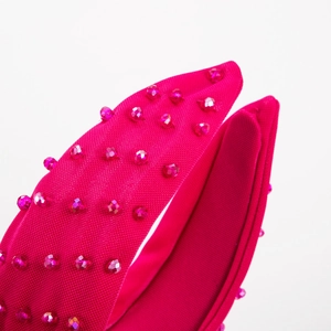 Retro hot pink fabric headband with handcrafted sparkling crystal beads for women