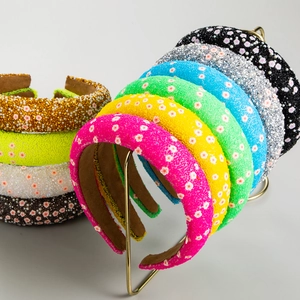 Women Padded Sponge Headband Vintage Wide Brim Floral Rhinestone Fashion Hair Hoop Artificial Baroque Pearl Sparkly Hair Accessories