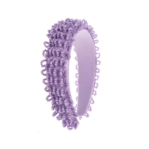 Handmade wide purple headband with intricate beaded embellishments and sequins