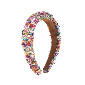 Serre-tête large baroque avec cristaux colorés et doublure en velours style minimaliste