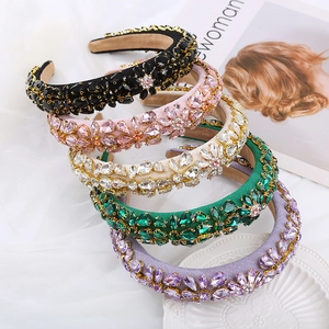Baroque Rhinestone Flower Padded Headband For Women Luxurious Vintage Geometric Rhinestone Wide Edge Fashion Hair Accessories